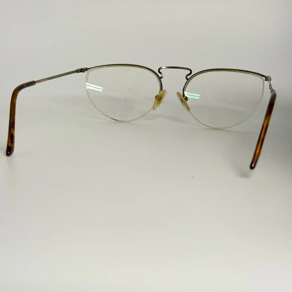 Vintage Gold Tone Half Rim Eyeglasses Frame Tortoise Shell Temple Tips 22872‎